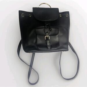 NWT Daphne Faux Leather Black Mini Backpack Gold Metal Handle Design Purse Bag